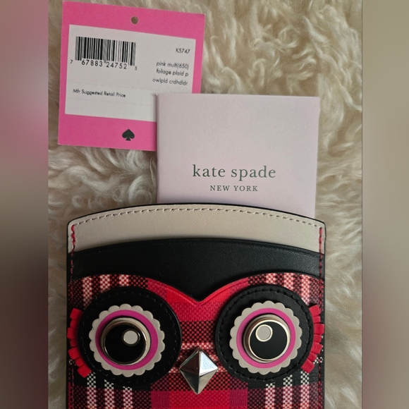 Kate Spade Red and Black Tartan Owl Card Holder NWT - Picture 3 of 5